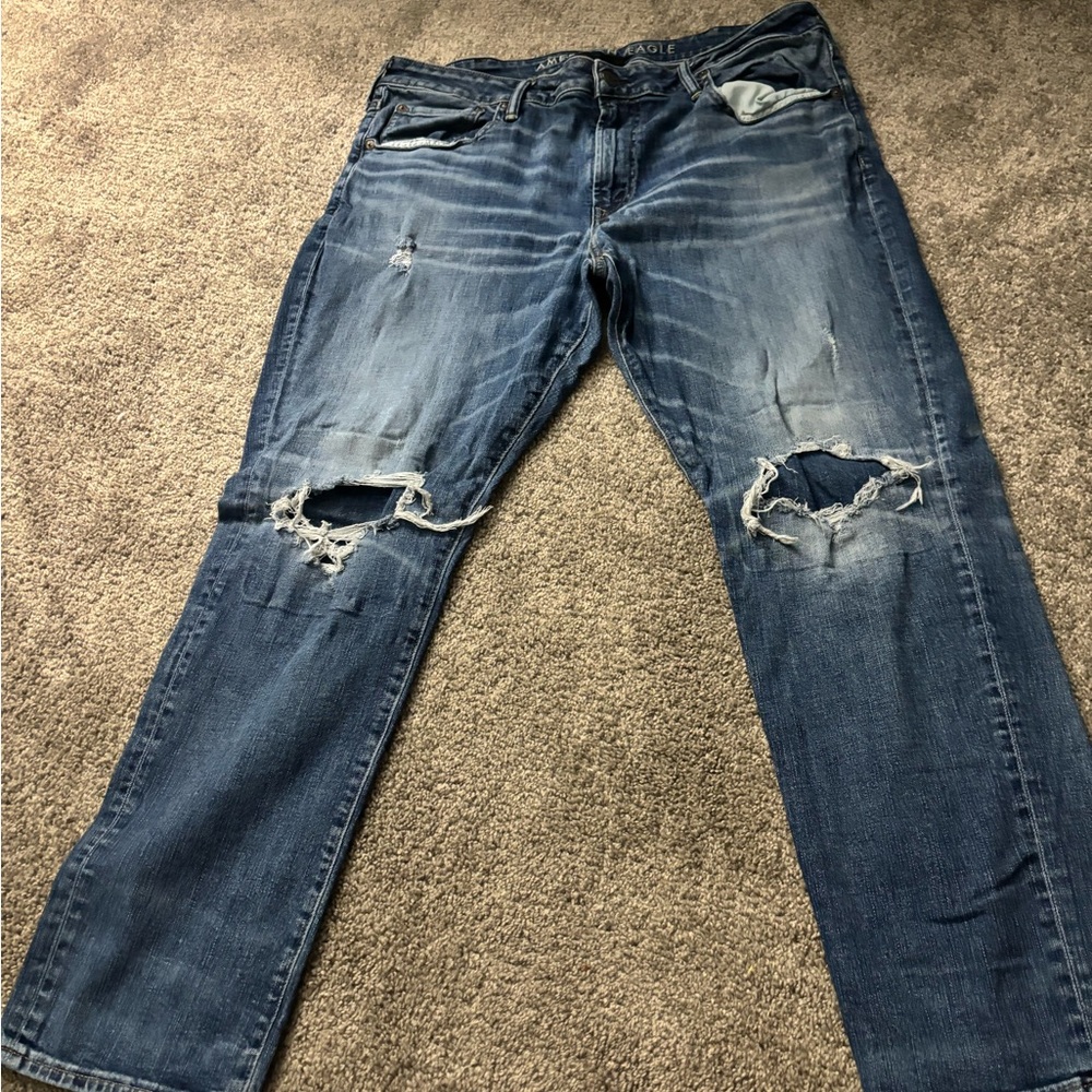 American Eagle Outfitters Relaxed Fit Ripped Blue Jeans